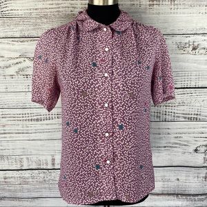 VINTAGE 60's La BLOUSE Purple Dot Chiffon Blouse S